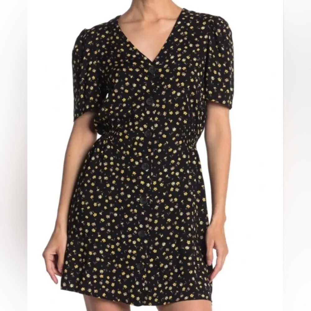 Abound Black Mini Dress with Yellow Floral Ditsy Print NWT